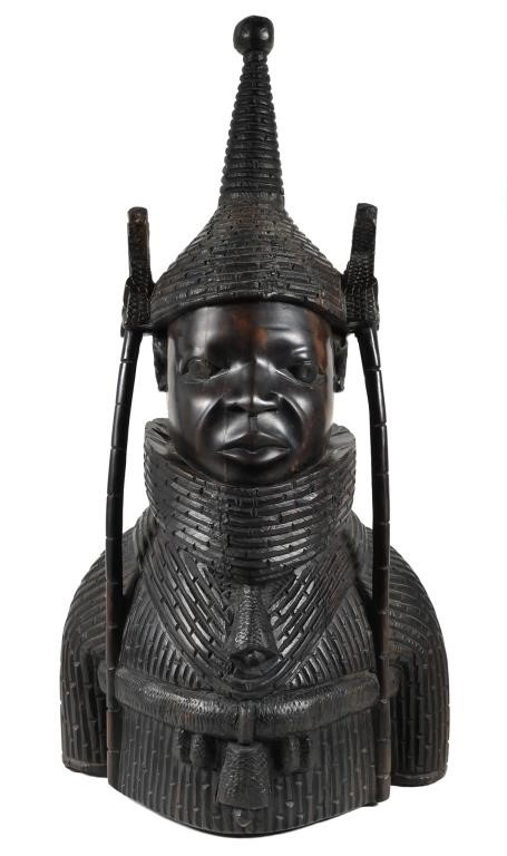 EARLY 20TH C. BENIN KING OBA BUST NIGERIACarved