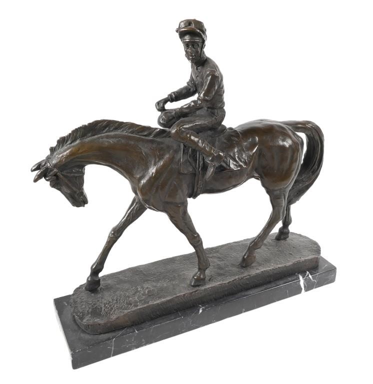 BRONZE HORSE AND JOCKEY SCULPTUREBronze 2fddee