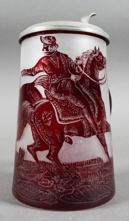 BOHEMIAN ETCHED RUBY GLASS BEER 2fddfb