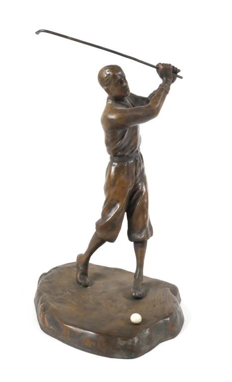 BRONZE SCULPTURE OF FIGURE SWINGING