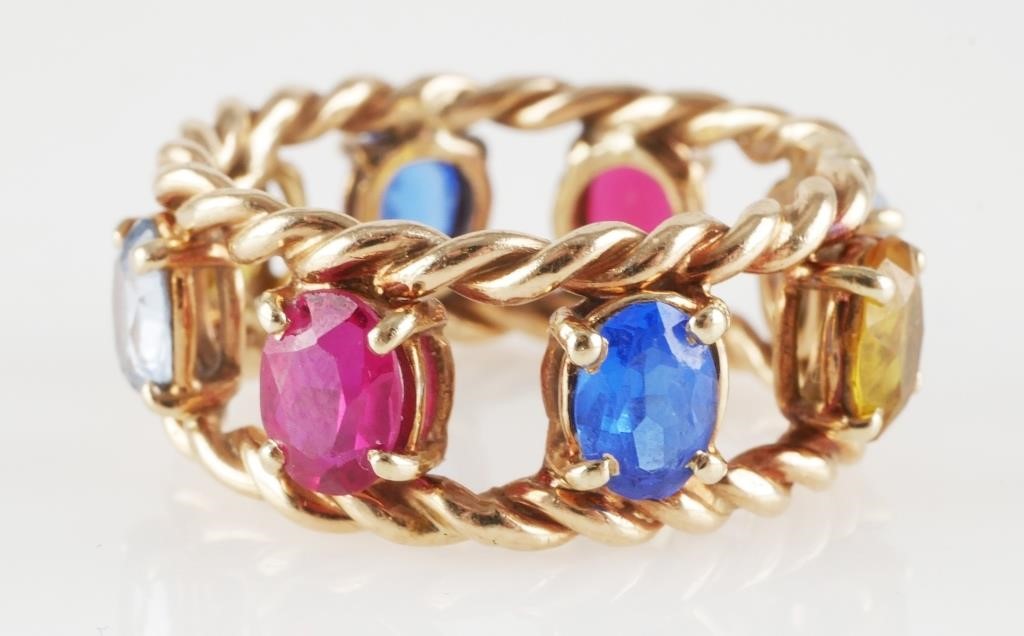 14K GOLD MULTI GEMSTONE ROPE RING14K