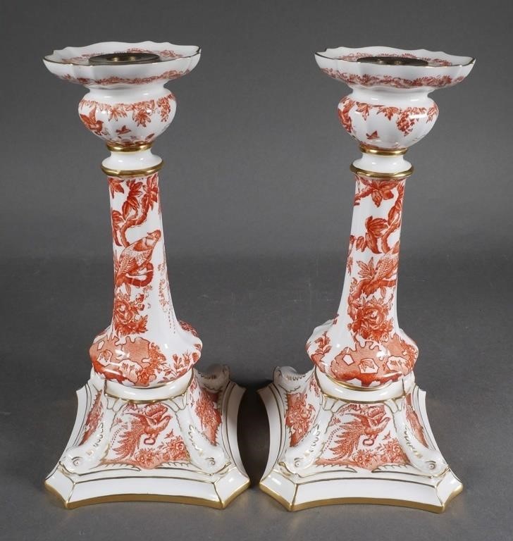 ROYAL CROWN DERBY RED AVES CANDLESTICKSPair 2fde61