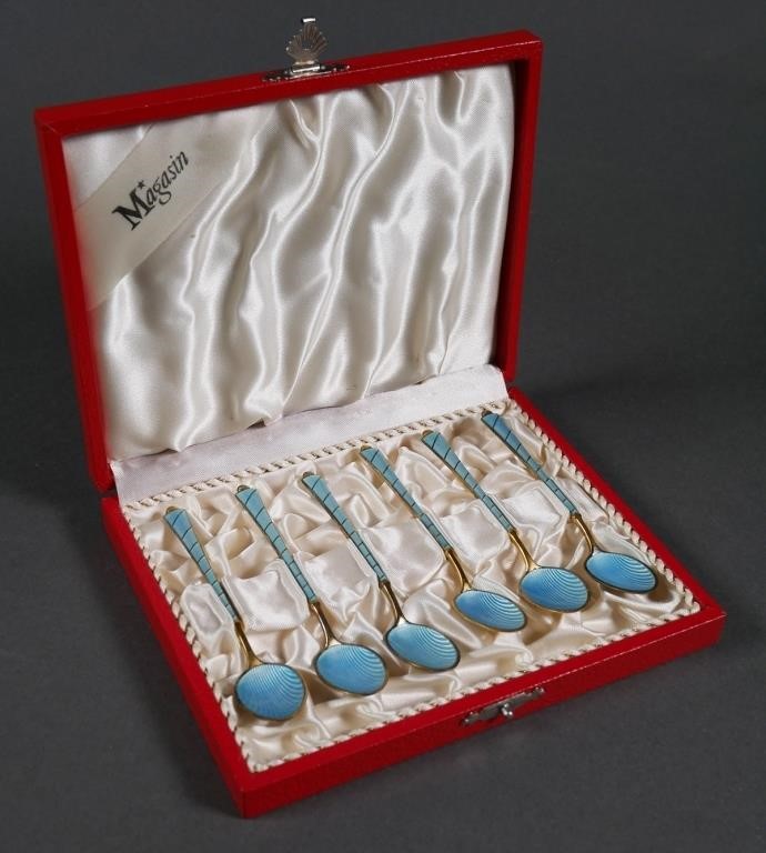 DANISH STERLING ENAMEL SPOONSSterling