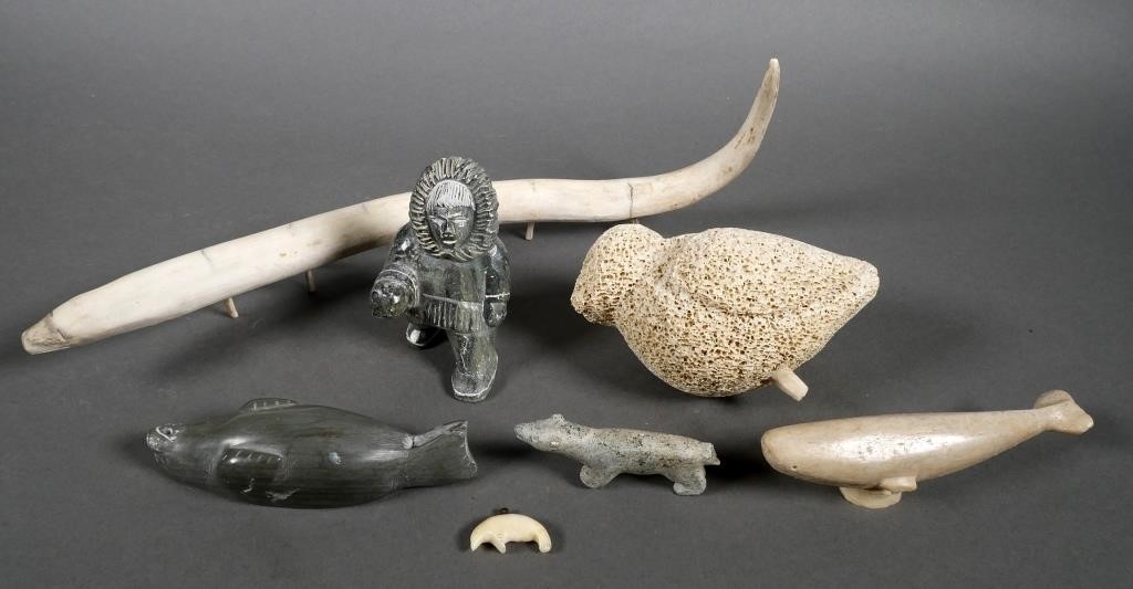 LOT OLD INUIT BONE & STONE CARVINGSParts