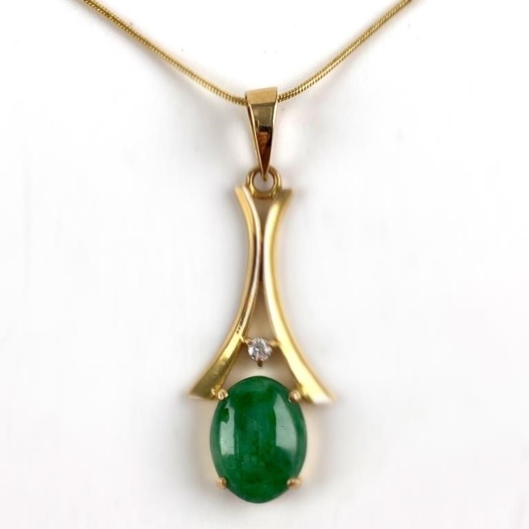 14K GOLD JADE DIAMOND PENDANT NECKLACEGorgeous 2fdfdb