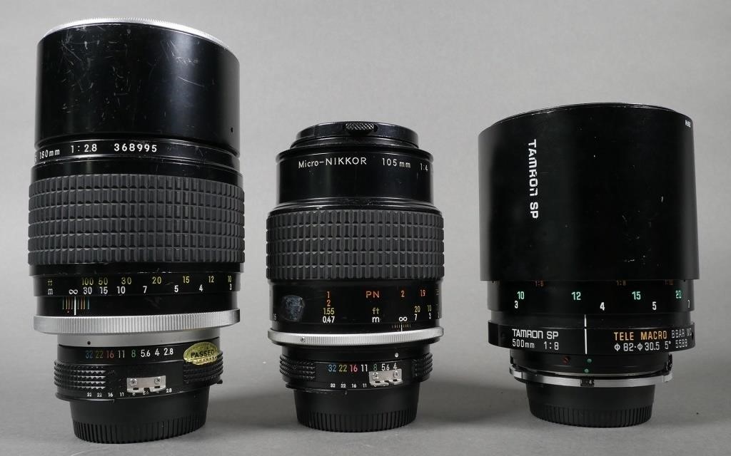 THREE NIKON LENSES, 105MM 180MM