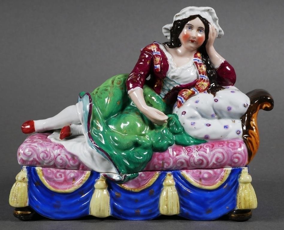 19TH C. FIGURAL PORCELAIN INKWELLAntique