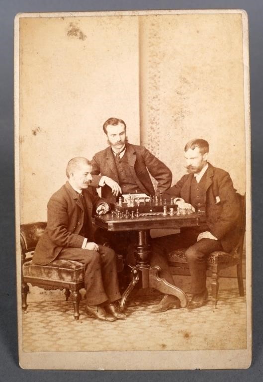 CABINET CARD, MEN PLAYING CHESS W CIGARInteresting