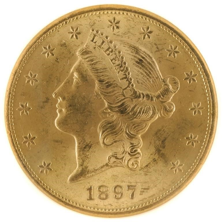 1897 US $20 GOLD COIN, NGC MS621897
