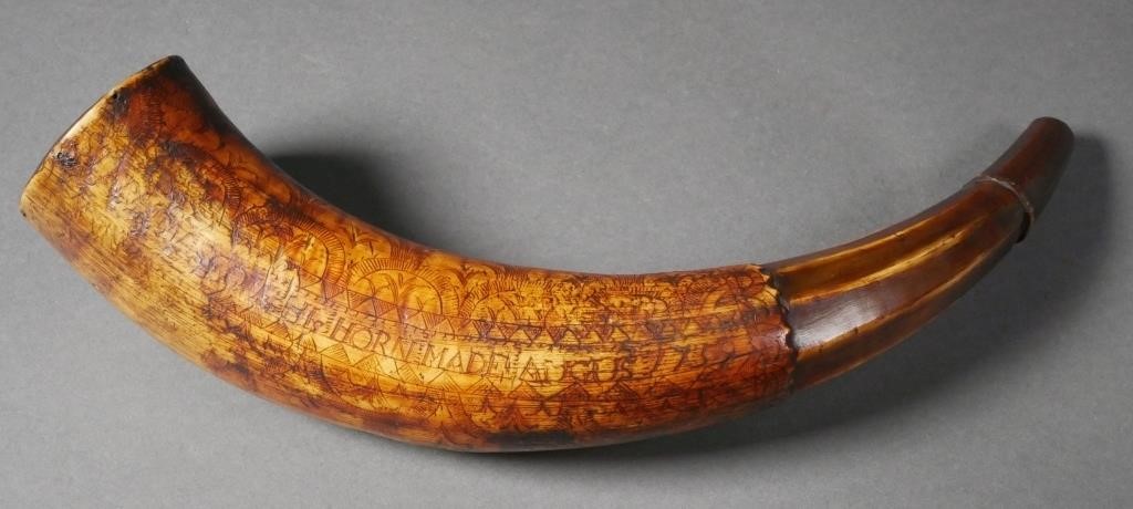 1759 INDIAN WARS POWDER HORN, ENGRAVEDFrench