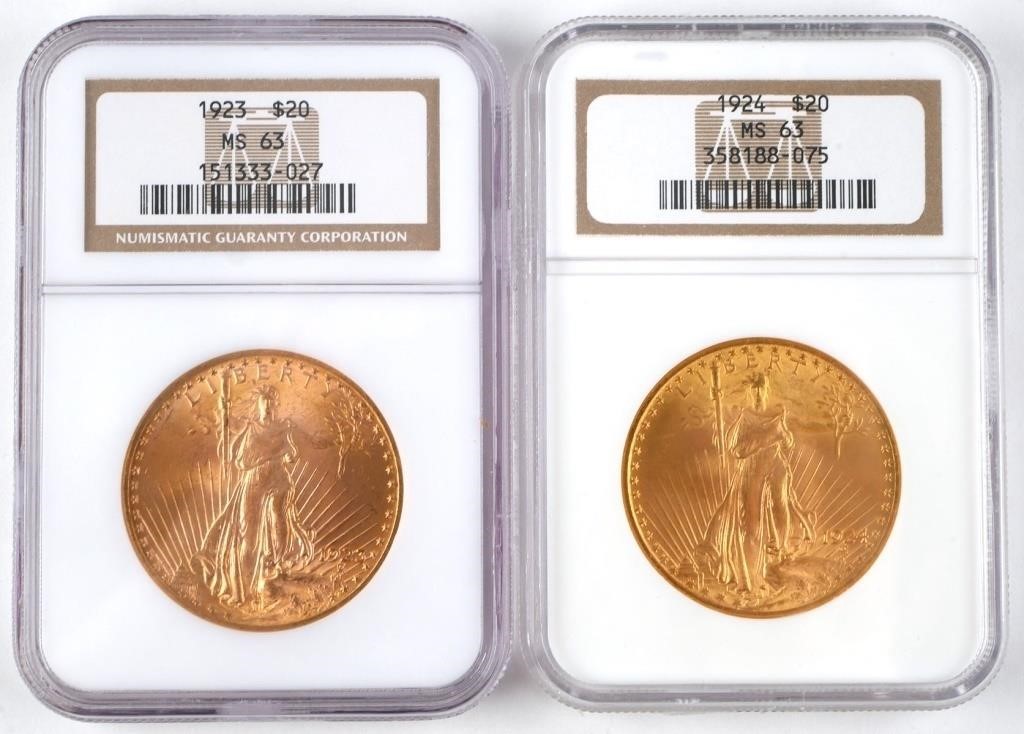 1923 1924 US $20 GOLD COINS, NGC