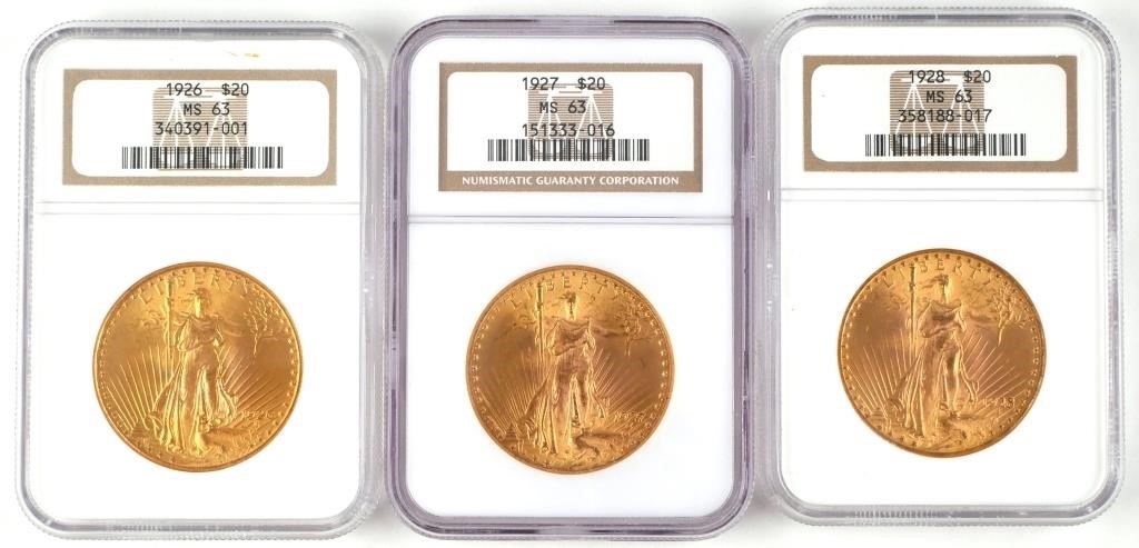 1926 1927 1928 US 20 GOLD COINS  2fe0d5