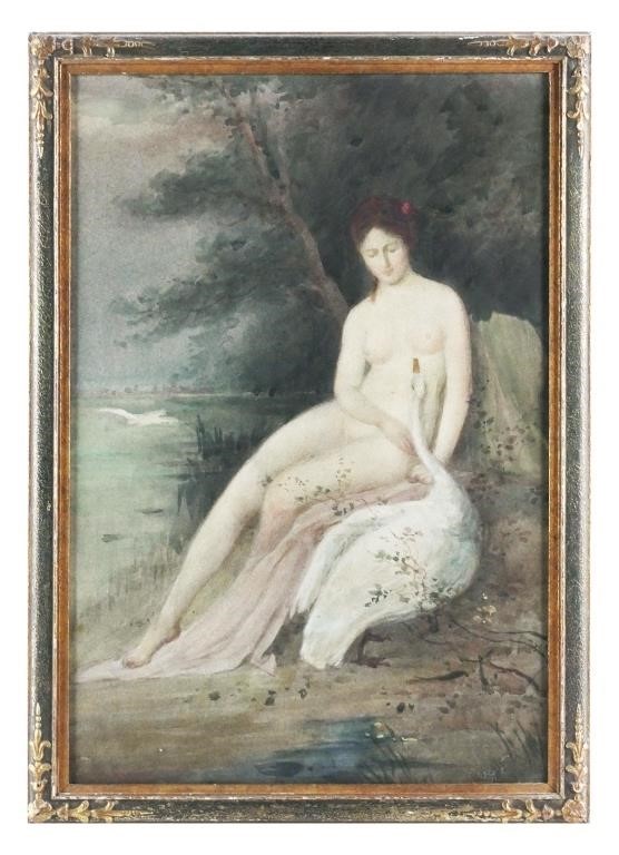 19C WATERCOLOR OF LEDA AND THE