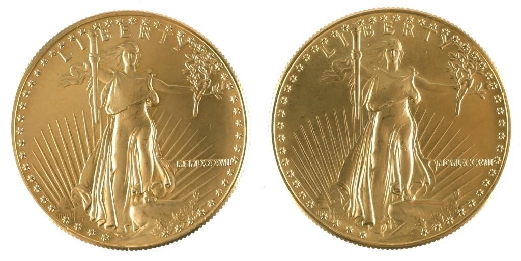 TWO 1987 US $50 GOLD EAGLES BUTWO