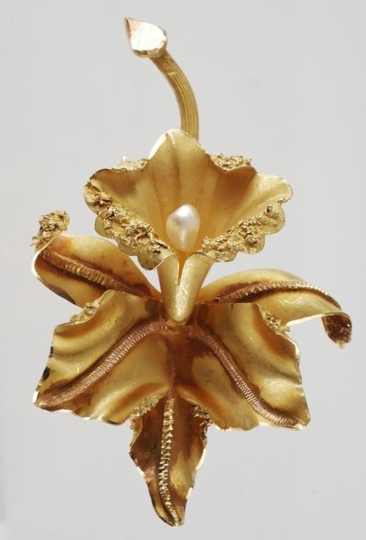 18K YELLOW GOLD PEARL ORCHID 2fe1a6