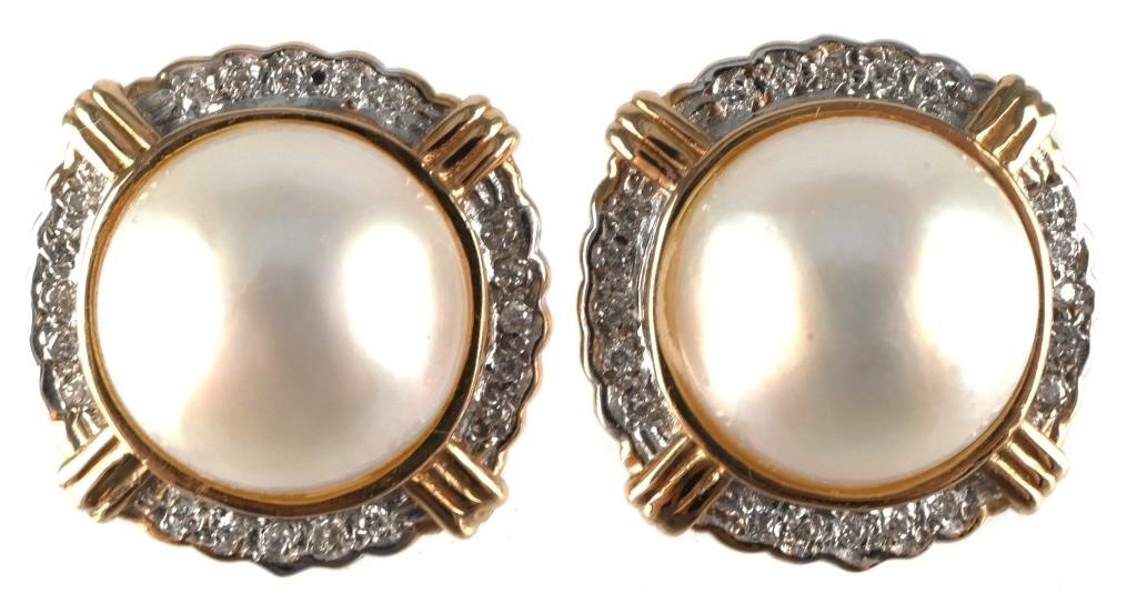 14K DIAMOND MABE PEARL EARRINGSA 2fe1de