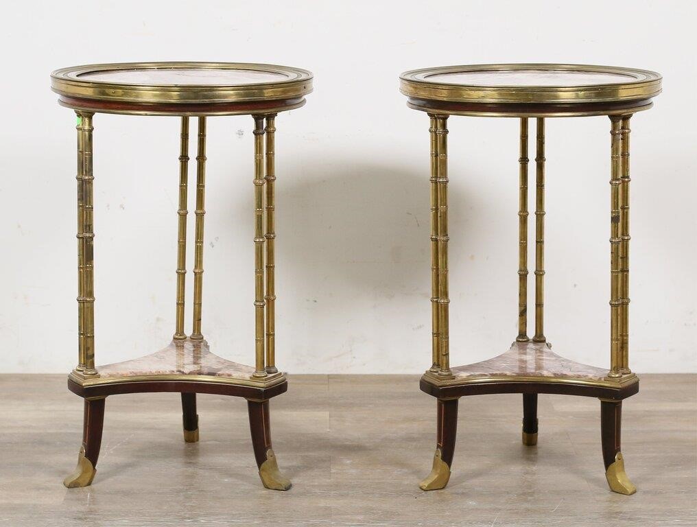 PAIR OF REGENCY STYLE MARBLE SIDE TABLESPair