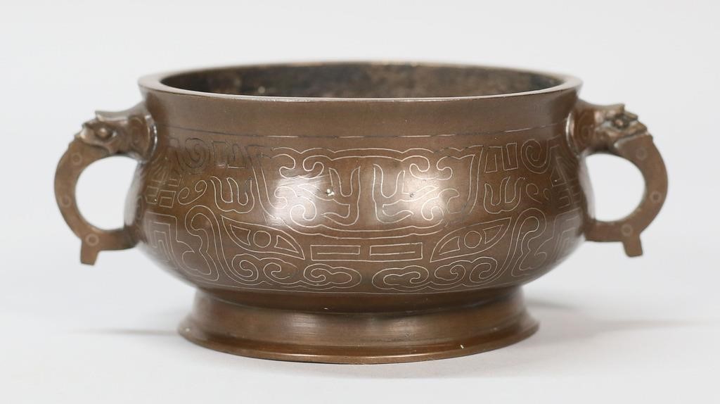 CHINESE BRONZE SILVER INLAY CENSER 2fe2c3