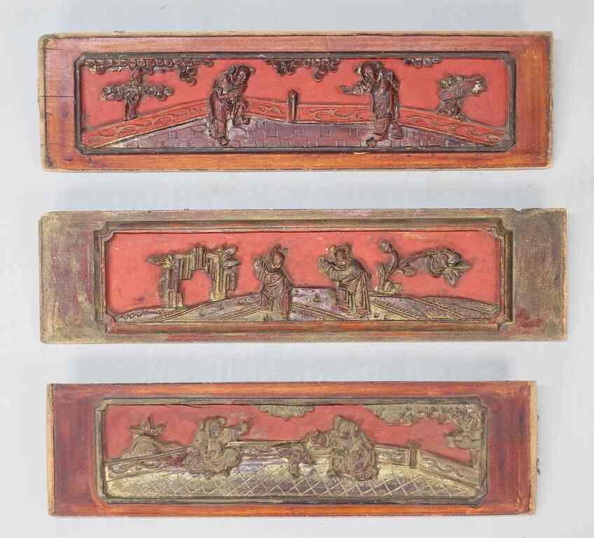 3 CARVED WOOD CHINESE RELIEF PLAQUES3