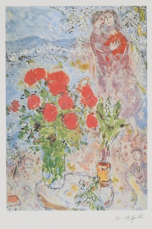 AFTER MARC CHAGALL PRINT RED BOUQUET 2fe2ed