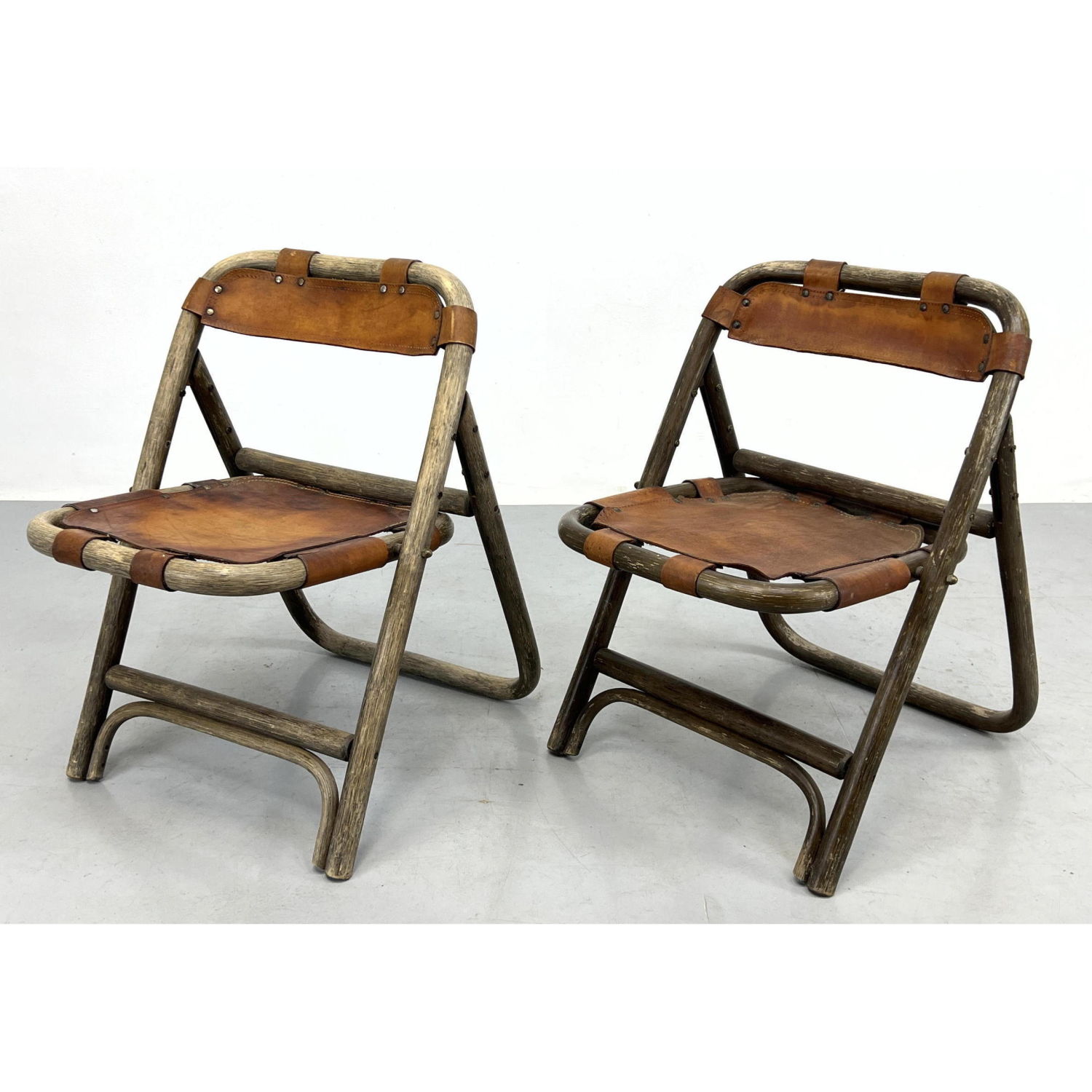 Pair Spanish Leather Folding Chairs 2fe338