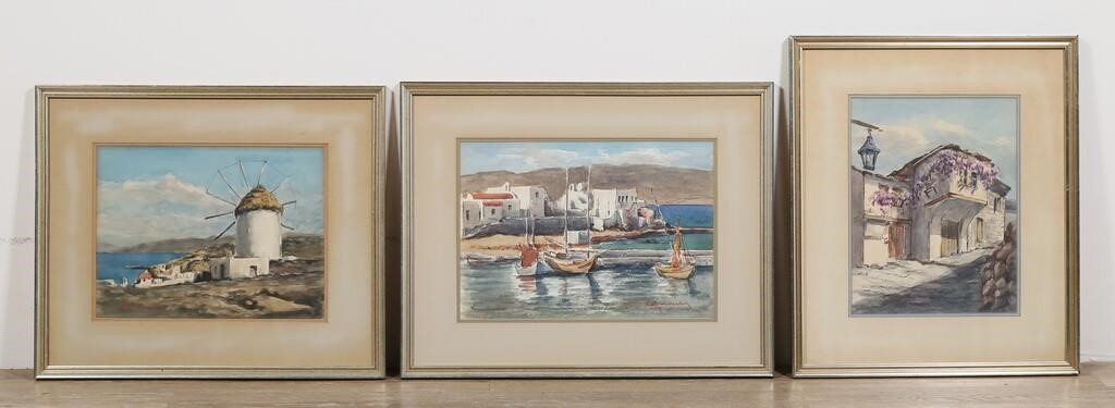 THREE WATERCOLORS OF GREECE SIGNED