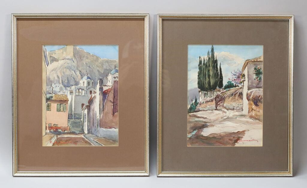 PAIR OF WATERCOLORS OF GREECE SIGNED 2fe39f