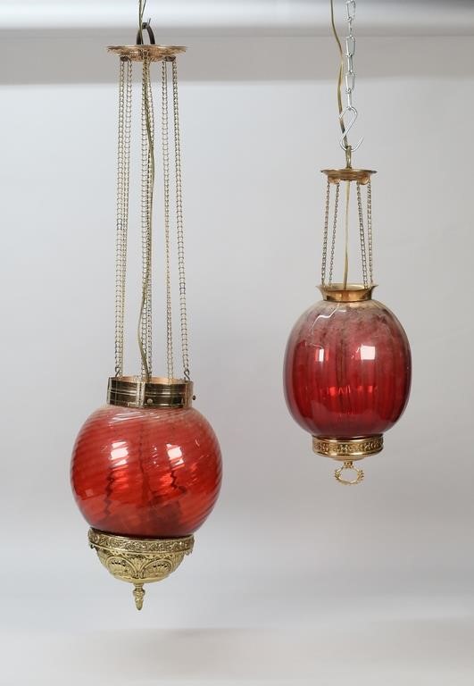 2 CRANBERRY GLASS HANGING FIXTURES2