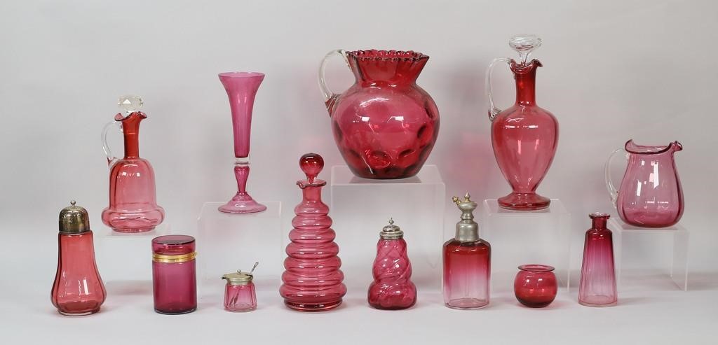 13 PIECES CRANBERRY GLASS13 pieces