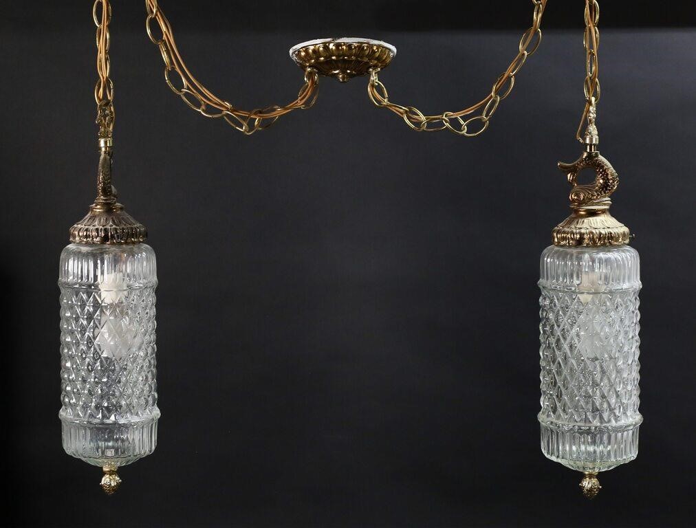 PAIR OF DOLPHIN FORM PENDANT LIGHTSPair 2fe502