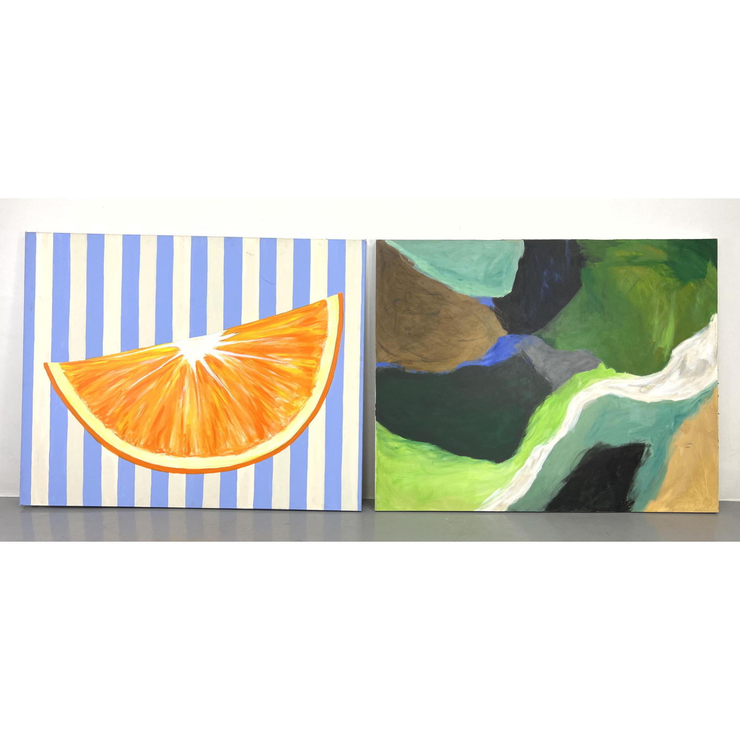 2pc Modern Paintings. 1) Orange
