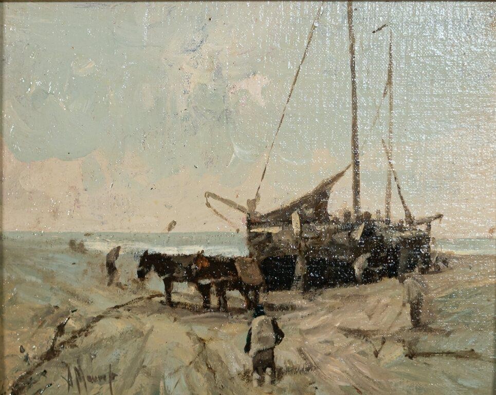 ANTON MAUVE OIL ON WOOD PANEL BEACH 2fe5aa