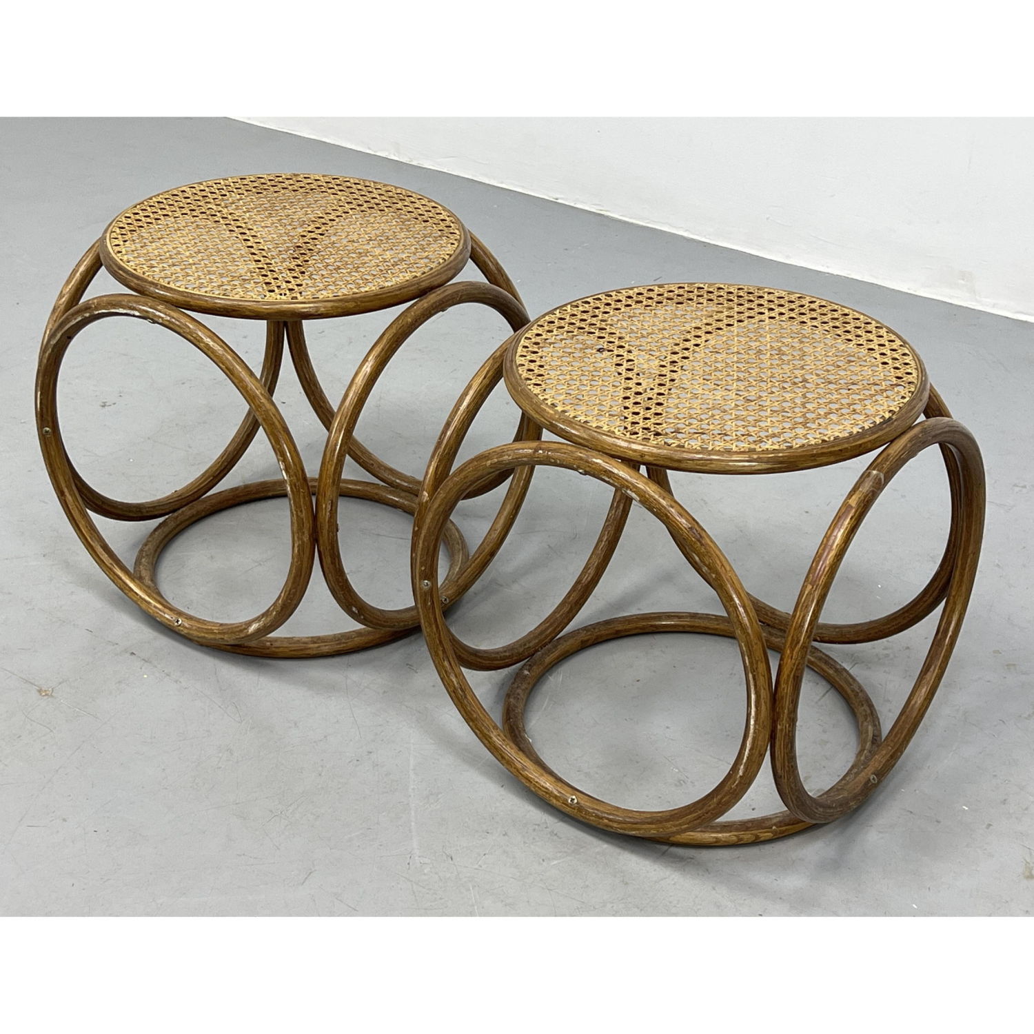 Pair Bentwood Cane Top Stool Side