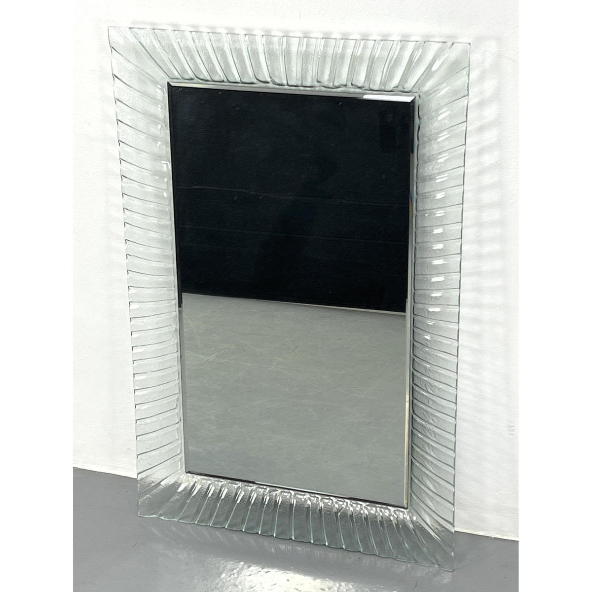 Rippled Textured Glass Framed Mirror.