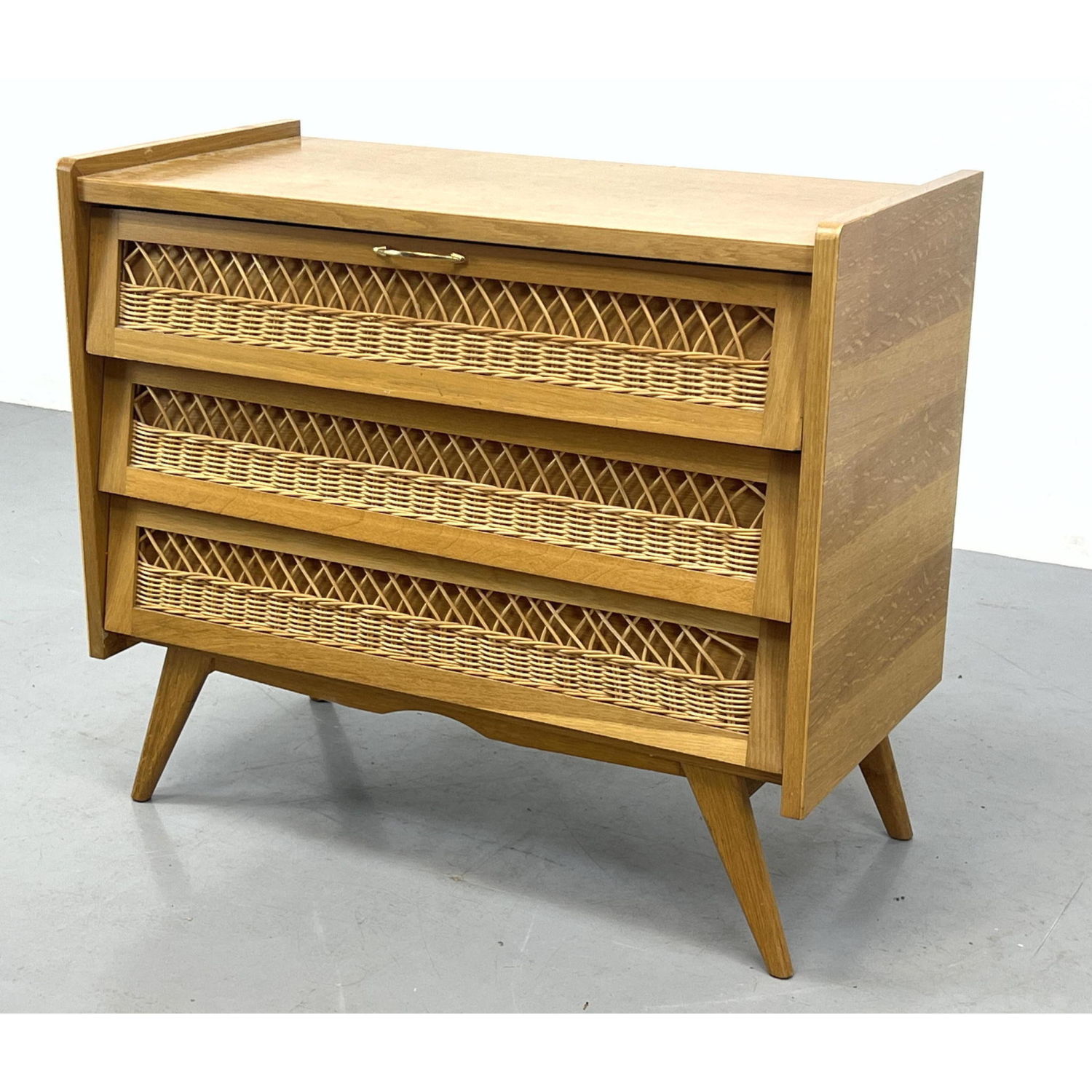 French Woven Rattan Front 3 Drawer