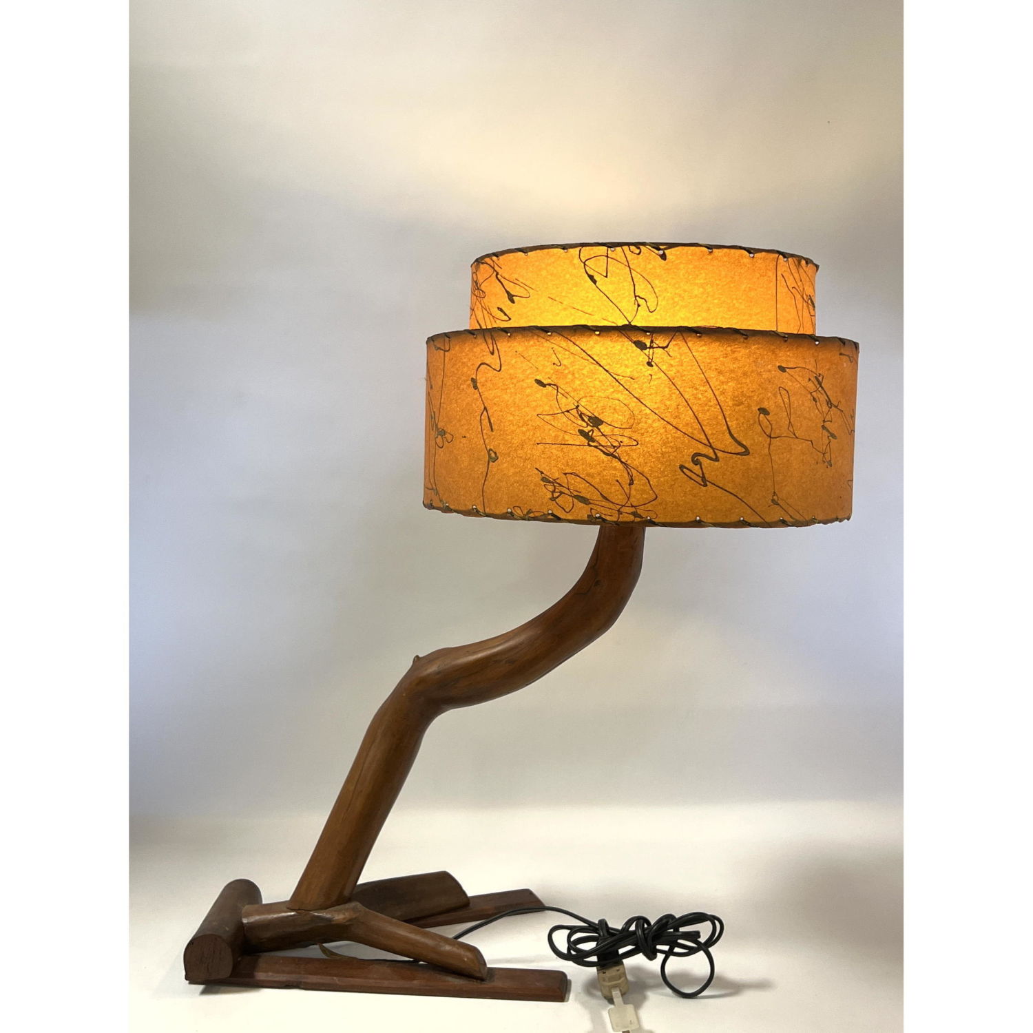 Natural Wood Table Lamp. Folk Art