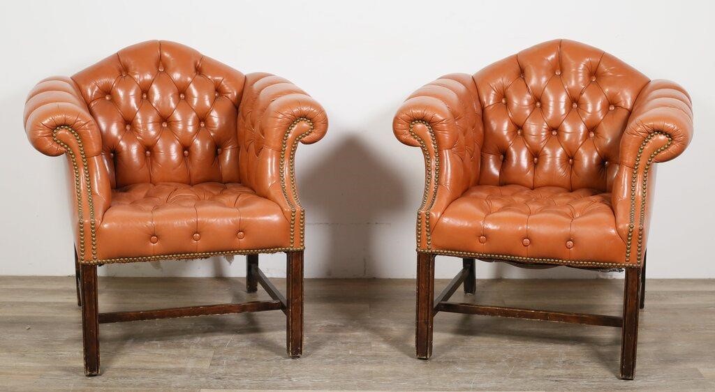 PAIR OF REGENCY TUFTED LEATHER