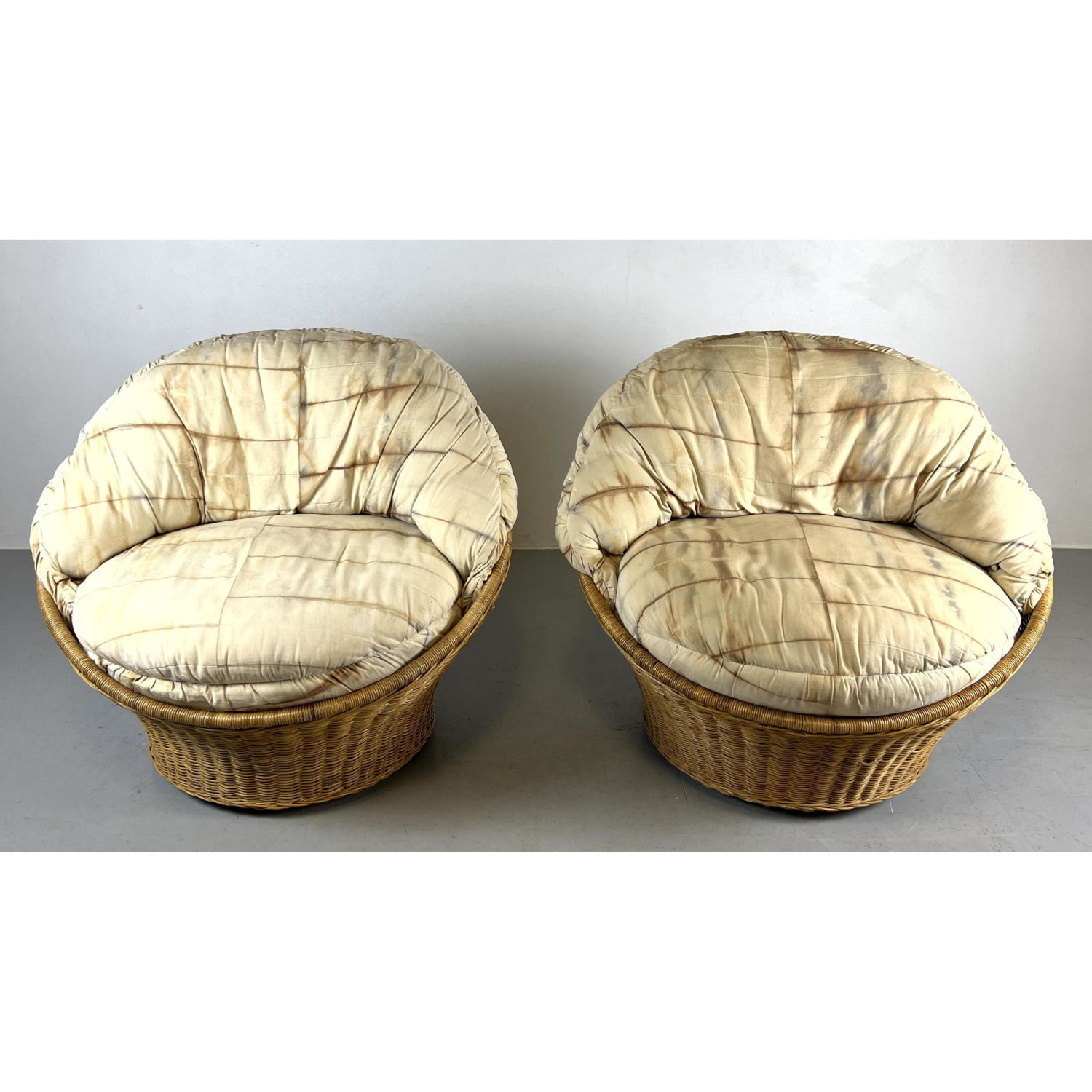 Pr Swivel Woven Rattan Modernist