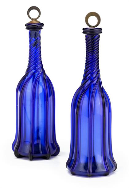 Pair of Bristol blue glass decanters