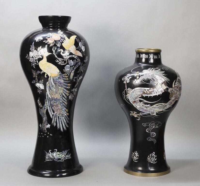 TWO CHINOISERIE LACQUERED BRASS