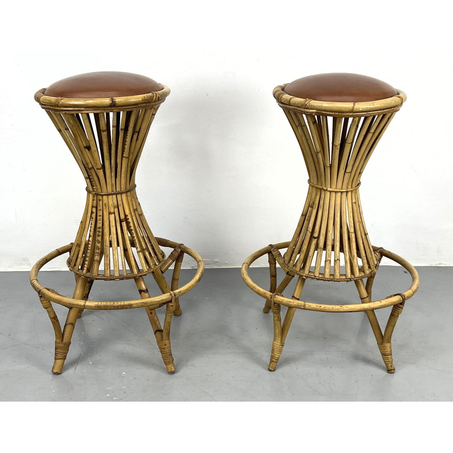 Pair French Style Rattan Bar stools