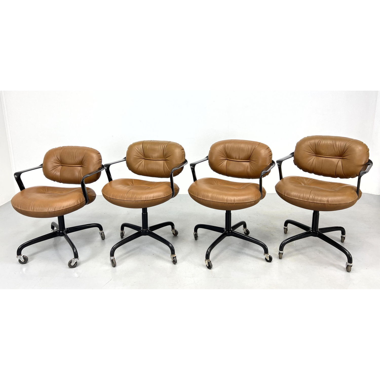 Set 4 Knoll Leather Swivel Chairs.
