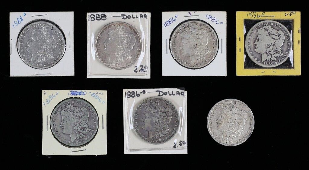 7 1886 1887 AND 1888 MORGAN SILVER