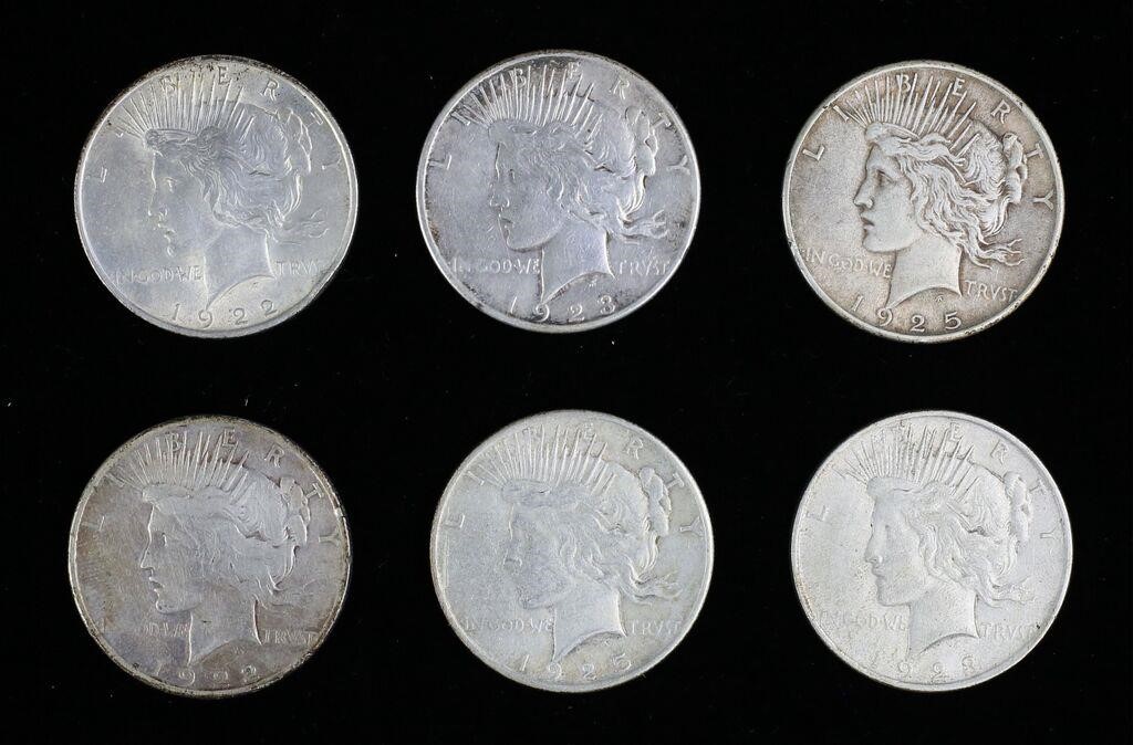 6 1922 1923 AND 1925 PEACE SILVER