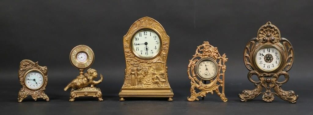 LOT OF FIVE GILDED METAL CLOCKSLot of