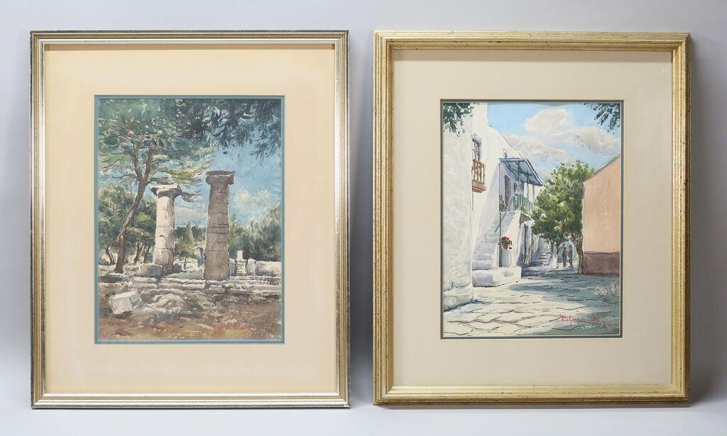 PAIR OF WATERCOLORS OF GREECE SIGNED 2fe814