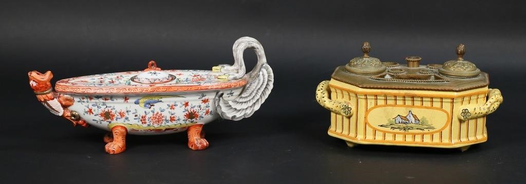 2 PORCELAIN INKWELLS2 porcelain