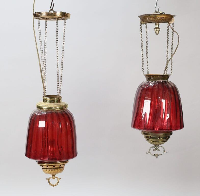 PAIR OF CRANBERRY GLASS HANGING