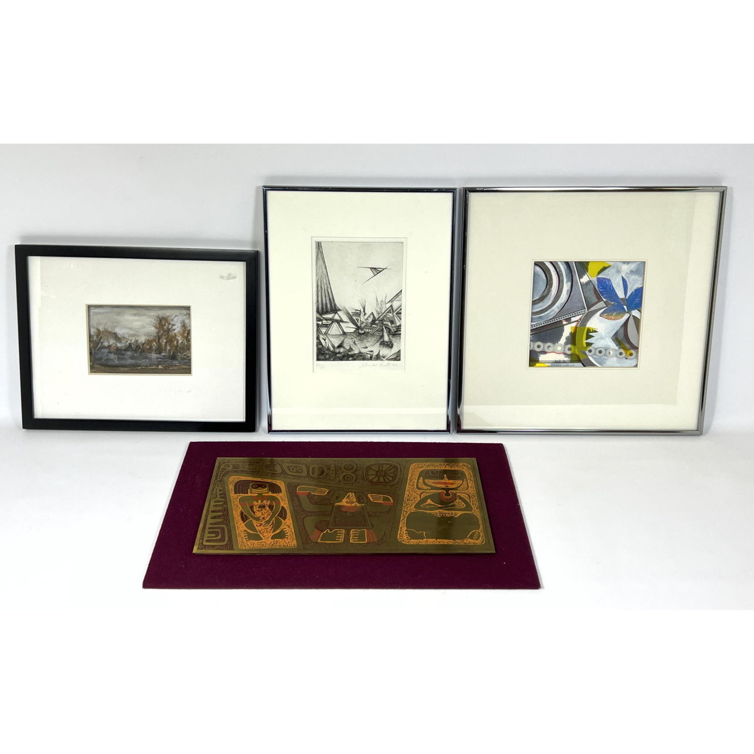 4pc Modernist Art 3 pieces signed 2fe857