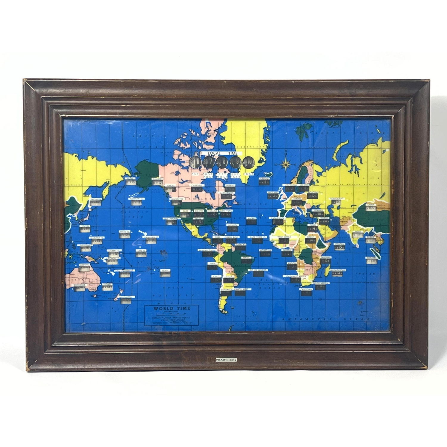 Howard Miller World Map time clock 

Dimensions: